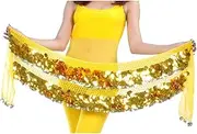 [CekoCk] Sequin Skirt，Belly Dancer Skirt, Dance Accessories,Belt Coin Hip Scarf Wrap Chain Widening Waistband Performance Dancing Skirt Costume Red Coin Scarf (Color : Yellow)