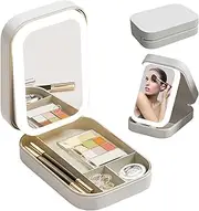 MOGONE Travel Makeup Bag with LED Mirror, Portable Makeup Bag, Cosmetic Storage, Folding Case, 3 Light Modes, Makeup Train Case for Women, with USB-C Charging Cable, Rechargeable, Waterproof(6.5 Inch)