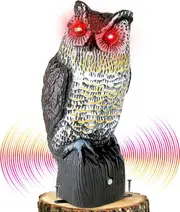Aiducho Plastic Owl to Keep Birds Away,Owl Scarecrows with Flashing Eyes&Frightening Sound,Owl for Bird Control for Garden Yard Outdoor