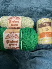 Lot Of 3 Skeins Macrame Cord Elefant Twist And Florida Cord Green/White/Yellow