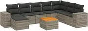 vidaxl Modular Garden Sofa Set - Poly Rattan/Steel 9 Piece Grey with Cushions - Outdoor Patio/Balcony Furniture Includes Storage, Weather Resistant