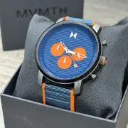 NEW✅ MVMT Chrono Blue Date Dial Blue/Orange Nylon Men Minimalist Watch 28000369