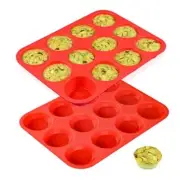 12 Cups Silicone Muffin Pan - Regular Size Cupcake Pan 2pcs:12-Cup Regular