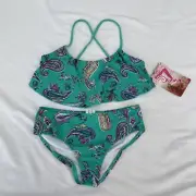 Kanu Surf Girls' Alania Flounce Bikini Beach Sport Heather Green Paisley Size 12