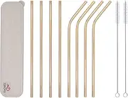 XIAOYU Metal Drinking Straws Set Reusable Stainless Steel Straws(4 Straight and 4 Bent Straw) with 2 Cleaning Brushes, Gold