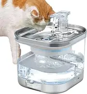 Spofan Cat Water Fountain Battery Operated, 2L Ultra Quiet Pet Drinking Fountain with Senor, Wireless Pump, 5000mAh Battery, Separate Base, Stainless Steel Tray, 3 Filters, BPA-Free for Cats, Dogs