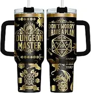 34HD Dice Game Insulated Tumbler with Handle and Straw, 40oz Engraved Dragon Coffee Mug with Lid, Funny Birthday Gifts for Gamers Friends Brother Boyfriend Husband