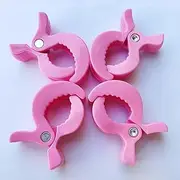 Taicols Stroller Pegs to Hook Muslin Sun Shade to Canopy, 4 PCS Car Seat Cover Clips, Nursing Cover, Pram Toy Holder, Plastic Universal Clip, Blanket Clamp, Stroller Clips Buggy Accessory (Pink)