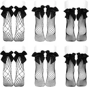 [Hariendny] 6 Pairs Black Women Fishnet Socks Elastic Short Ankle Socks Dress Hollow Out Mesh Net Socks for Summer Wear Cosplay, Black