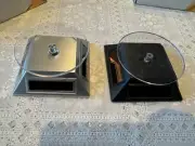 3 1/2 INCH SOLOR POWERED TURNTABLE, SILVER OR BLACK W/ CLEAR TURNTABLE