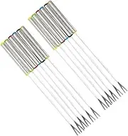 Cabilock 12Pcs Stainless Steel Dessert Forks Multi Color Fruit and Cheese Forks for Fondue BBQ Camping and Parties Heat Insulation Handle for Easy Food Insertion