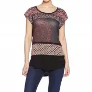 Desigual Women's Blouse Top Ts Doria Dark Stretch Geometric Zn9 Size M Eu 40