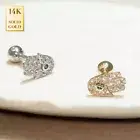 14K REAL Solid Gold Hamsa CZ Stud Helix Tragus Cartilage Earring Piercing 18G