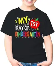 [SDVN] My First Day of Kindergarten Back to School Teacher Student Unisex Kids Shirt Gift Boy Girl Youth T-Shirt (Black;S)