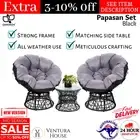 Gardeon Outdoor Lounge Setting Furniture Papasan Chair and Side Table Set Black