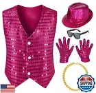 Kids Dance Hip Hop Jazz Costume Boys Sequin Vest Hat Sunglasses Set for Dance