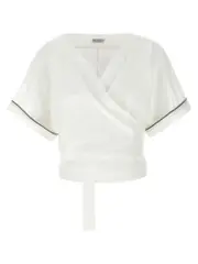 [Brunello Cucinelli] Brunello Cucinelli-Shiny Trims Top Bianco-Donna M