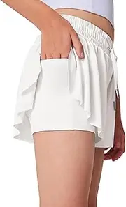 [Quedoris] Girls' Active Shorts Butterfly Flowy 2 in 1 Shorts Quick-Drying Athletic Shorts with Pockets