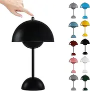 New Table Lamp Wireless LED Flowerpot Lamp, Northern Europe Retro Touch Dimmable Mushroom Lamp with 3 Brightness Modes Decorative Battery Operated Bedside Lamp Table Lamp Wireless,Black