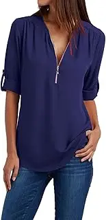 [Generic] Blank Women Button Women Ladies Clothing Loose Shirt Chiffon Zipper Long Sleeves Plus Size Tops Tunic Tops Casual