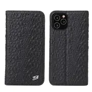 For iPhone 12 mini Case Crocodile Genuine Cow Wallet Leather Cover Black