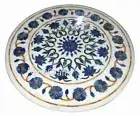 Round Marble Dining Table Top Lapis Lazuli Stone Inlay Work Patio Sofa Table Top
