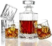 ELIDOMC 5PC Italian Crafted Crystal Whiskey Decanter &amp Glasses Set,