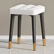 White Upholstered Vanity Stool, 17.7" Makeup Bench Chair, Soft Cushioned Desk Stool for Bedroom & Piano, 300lb Weight Capacity, Stylish Vanity Seat KeYJ