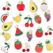 [YQQYG] 20 PCS Fruit Charms for Jewellery Making, Enamel Assorted Necklace Charms, Metal Pendants Pineapple Cherry Strawberry Jewellery Charm for Jewelry Making DIY Earrings Necklace Bracelet
