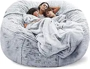 Large Bean Bags Chair Cover (No Filler, Cover Only) - Round Faux Fur Beanbag Chairs Soft Sofa Without Filling - Ultra Soft and Fluffy, for Adults, Machine Washable,A-4.5FT