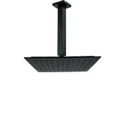 Matt Black 10" 250mm Square Rainfall Shower Head Rose + 300mm Ceiling Arm Set