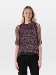Abstract Print Sheer Blouse
