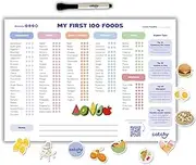 Catchy - My First 100 Foods Tracker Set - 1 Magnetic Whiteboard Checklist, 10 Fridge Magnets + 1 Marker - Lists All Major Food Groups + Key Allergens - with Expert Tips - Reusable