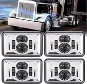 BICYACO 4 PCS DOT 4x6 Inch LED Headlights Rectangular Replacement H4651 H4652 H4656 H4666 H6545 Compatible with Peterbilt Kenworth Freightliner Ford Probe Oldsmobile Cutlass