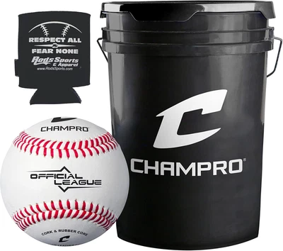 CBB-90 Durahide Cover Baseballs in a Black Bucket – 30 Balls and One Rods Can Sl