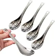 OULIGET Thickened Stainless Steel Soup Spoons, Asian Chinese Japanese Flat Soup Spoons Large for Ramen Pho Wonton Dumpling Miso, Deep Oval Hook Design, Set of 4,6.5 Inches