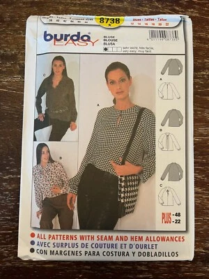 Burda 8738 UNCUT Sewing Pattern, Misses' Blouse, Size 12-22