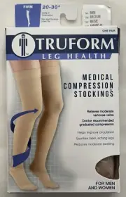 Truform Compression Stocking 20-30mmHg Firm Beige Thigh High Toe Medium 8868 NEW