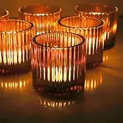 Votive Candle Holders for Wedding Candles, Amber Glass Candle Holder Set of 6, Tealight Candle Holder Bulk for Wedding Decor, Table Centerpiece, Birthday Party