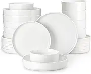 MALACASA 24 Pieces Porcelain Dinnerware Set, Modern White Dish Set for 6, Premium Serving Plates and Bowls Sets, Chip and Scratch Resistant Dishware Sets Kitchen Dishes Dining Ware Set, Series Leah