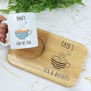 Taid's Tea & Biscuits Board & Mug Set, Wooden Treat Board with Cup of Tea Mug, Snack Tray, 350ml Coffee Mug, Father's Day, Birthday Gifts for Taid, Welsh Grandad