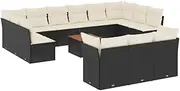 vidaXL Modular 14-Piece Garden Sofa Set - Black Poly Rattan Outdoor Furniture with Cushions