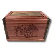 Engraved Riderless Horse Wooden Maple Handmade Box Burial Cremation Urn Funeral