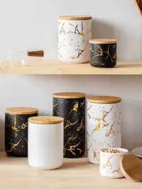 在飛比找松果購物優惠-北歐風陶瓷密封罐儲物收納糖果咖啡茶葉罐抗菌密封盒商用零食罐 