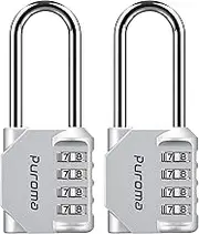 Puroma 2 Pack 2.6 Inch Long Shackle Combination Lock 4 Digit Outdoor Waterproof Padlock for School Gym Locker, Sports Locker, Fence, Gate, Toolbox, Case, Hasp Storage (Silver)
