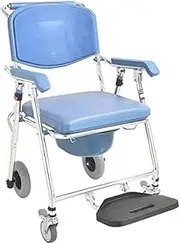 Folding Lightweight Commode Bedside Commode Wheelchair Mobile Toilet Chair Transport Chair,Anti-Slip Shower Rolling Chair with Foldable Footrest,Up to 150 Kg Commode