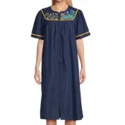 Go Softly Embroidered Peacock Floral Denim Zip Patio Dress | Sz XL, Mumu Caftan