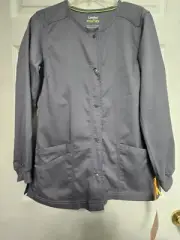 NWT-Landau PROFLEX Scrub Jacket size S-Grey Snap-Front-Chest 21"/L 28.5"