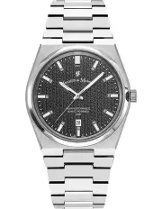 [Jacques Du Manoir] Swiss Horizon Water Resistant Black Dial Stainless Steel Watch 41mm 100m in Silver
