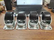 (4-PCS) Black Rubber Swivel Wheel Castors Plate measures 3.75"x 2.75" (CX24A)